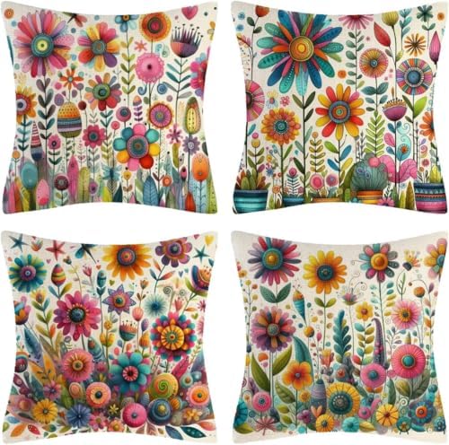 Abstract Colorful Wildflowers Throw Pillow Covers 20x20 Inch Set of 4
