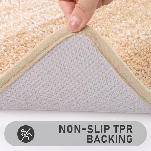 Bsmathom Bathroom Rug Set 4 Piece, Plush Microfiber Bath Mat, Beige