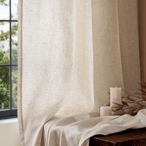 jinchan Linen Curtains Light Filtering Back Tab 50x72 Inch 2 Panels