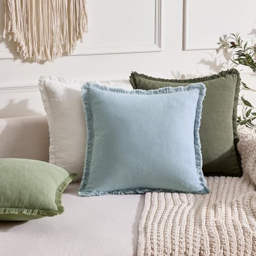 ANRODUO Euro Decorative Linen Pillow Covers 22×22 Light Olive Green