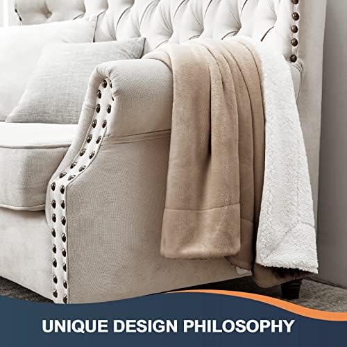 Walensee Sherpa Blanket (Throw Size 50”x60” Taupe tan), Super Soft