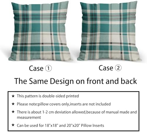 Teal Plaid Pillow Covers 22x22 Set of 2 Christmas Buffalo Checkered