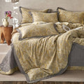 LifeTB Golden Floral Jacquard Duvet Cover Queen 3 Pieces Cotton
