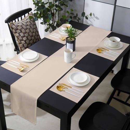 Beige Pure Color Placemats Set of 6 with 90 Inches Long Table Runners