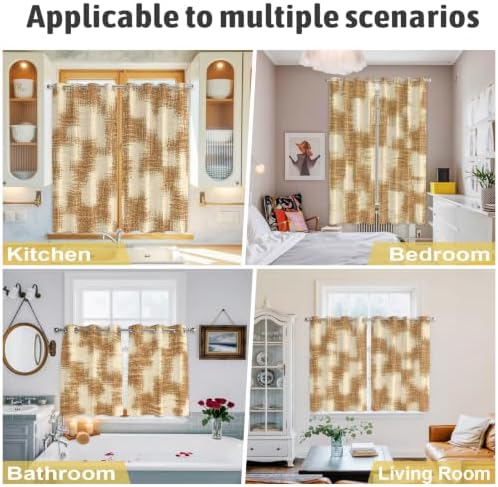 Brown Patchwork Window Curtains Panels with Silver Grommet,Farmhouse