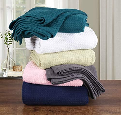 GLAMBURG 100% Cotton Thermal Blanket, Breathable Waffle Blanket, Queen