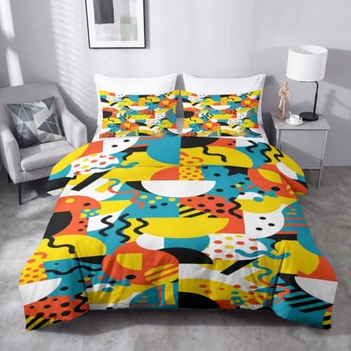 King Duvet Cover Set Soft Microfiber Memphis Geometry