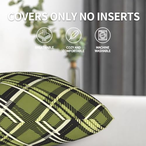 Black Green Plaid Throw Pillow Covers Set of 2 22x22