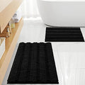 FLOLEOPA Non Slip Thick Shaggy Chenille Black Bathroom Rug Sets
