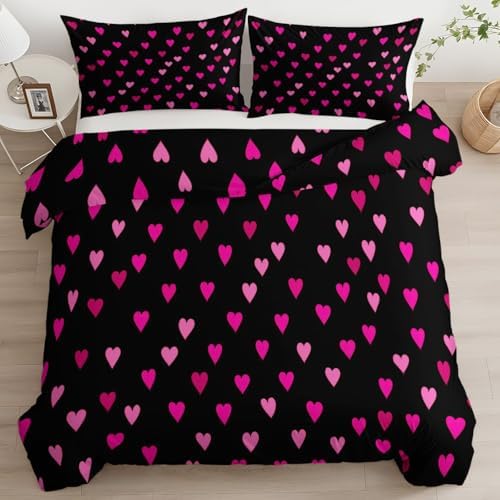 California King Duvet Cover Set Cute Pink Heart Pattern Soft