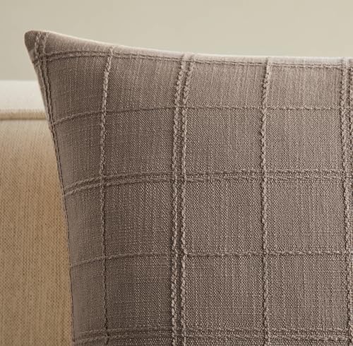 ZeeMart Linen Checked Throw Pillow Covers Set of 2, 22x22 Inch Cocoa