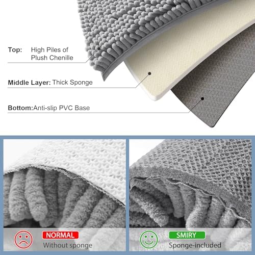 Smiry Chenille Bathroom Rugs Sets 3 Piece (30x20+24x16+24x20, Grey)