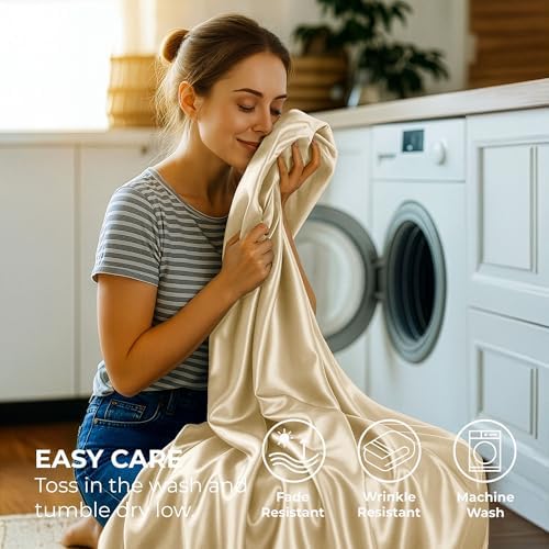 Satin Sheets Full [4-Piece, Ivory] Hotel Luxury Silky Bed Sheets
