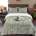Sage Green California King 4 Piece Duvet Cover Set, White Botanical