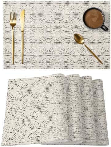 Cream Beige Boho Placemats Set of 6, Cotton Linen Fabric Place Mats