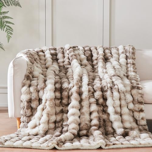60"x80" Ultra-Soft Fuzzy Faux Fur Twin Blanket, Brown Tie Dye