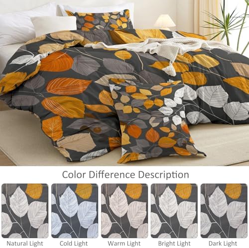 Reversible Printed Duvet Cover King Size, Plant Leaves Lines Pattern