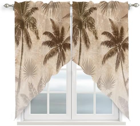 Brown Palm Trees Swag Valance Curtains Vintage Gray Palm Fronds