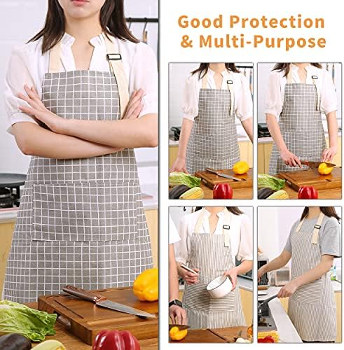 Tosewever 2 Pieces Kitchen Cooking Aprons, Waterproof Linen Adjustable