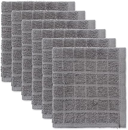 DII Basic Terry Collection Solid Windowpane Dishcloth Set, 12x12