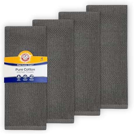 ARM & HAMMER Pure Cotton Kitchen Towels, Popcorn Terry, 4 Pack, 100%
