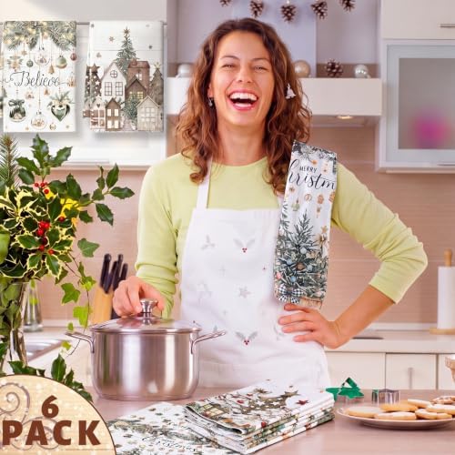 Breling 6 Pack Christmas Kitchen Towels Winter Neutral 14 X 21 Inch
