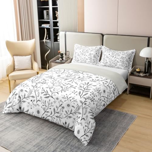 Erosebridal Gray Floral Printed 100% Cotton Duvet Cover Cute Floral