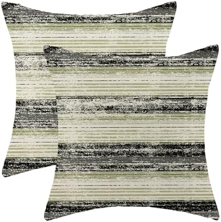 Boho Pillow Covers 18x18 Set of 2 Geometric Sage Green Black Stripe
