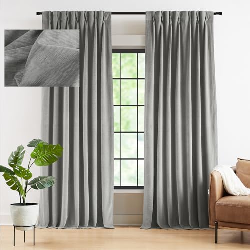 Kayne Studio Pewter Gray Velvet Pinch Pleated Back Tab Curtains