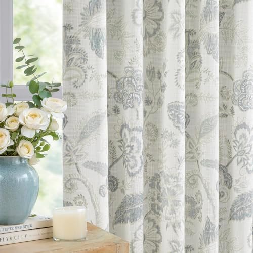 Kayne Studio Blue Grey Botanical Floral Pinch Pleated Blackout