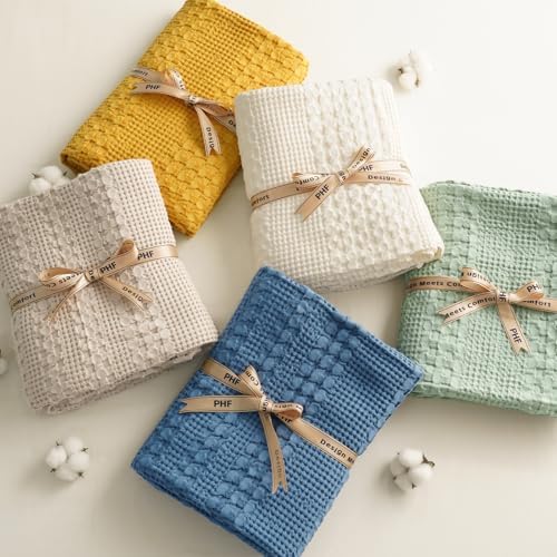 PHF Lightweight 100% Cotton Waffle Blanket for Bed, King, Cannoli