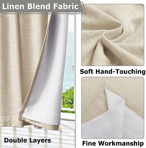 Frelement 108 Inches Extra Long Blackout Linen Curtains for High