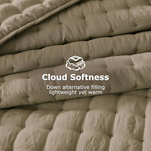 WDCOZY Cloud Soft Quilt Set, King Size, Taupe, 3 Pieces 104x90 inches
