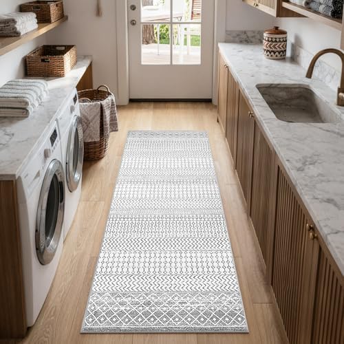 Gray Runner Rugs for Hallway, 2x6 Washable Luxury Bathroom Rugs