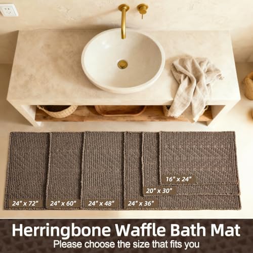 Sunfly Waffle Bath Mat 16x24,Small Boho Bathroom Rug Non Slip, Taupe
