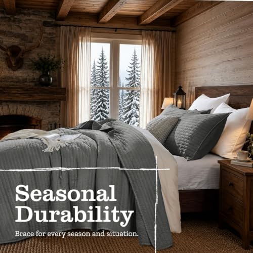 DOWN HOME King Quilt Bedding Set with Shams, Vintage Washed Soft