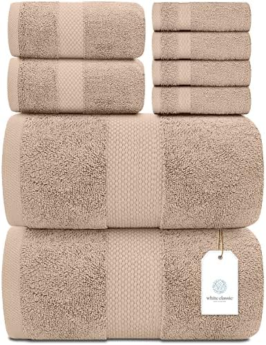 White Classic 2 Luxury Taupe Bath Mats 22 x 34 and 8 Piece Taupe Bath