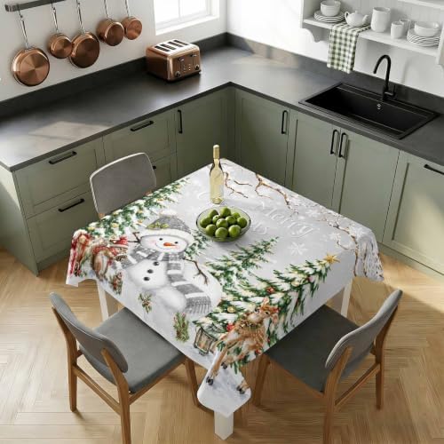 Snowman Christmas Trees Waterproof Tablecloth Square Washable Table