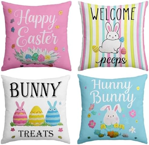 Easter Pillow Covers 20x20 Inch,Easter Decorations for Home,Set of 4