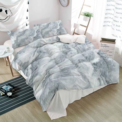 Duvet Cover Set Queen, Abstract Gray Water Ripple Stripe 3 Piece