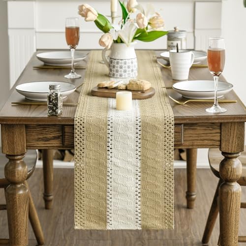 Artoid Mode Burlap Brown Farmhouse Woven Table Runner 12x72 Inch