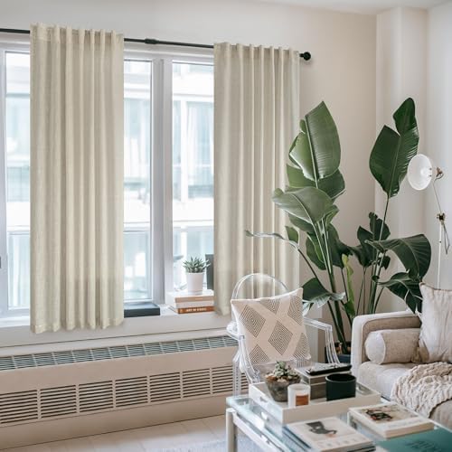 Beige Curtains 72 Inch Length for Living Room 2 Panels Set Back Tab