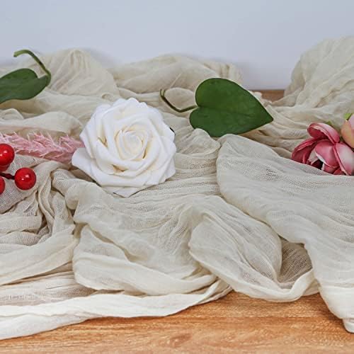 Okra. z Cream Ivory Table Runner 10ft Gauze Sheer Tablecloth Beige