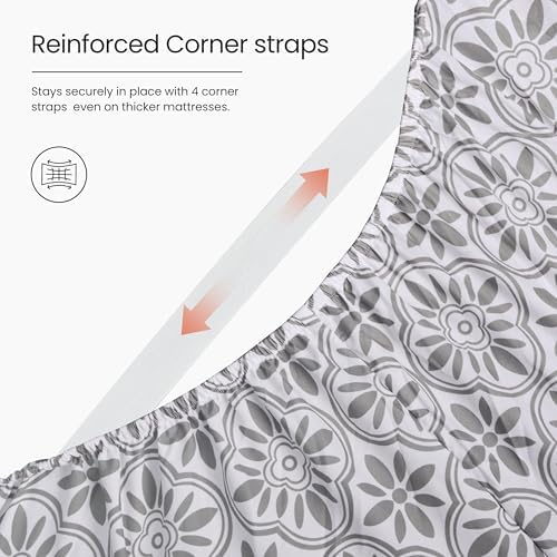 King Fitted Sheet Only,Deep Pocket Fit up to 18",Gray Vintage Floral