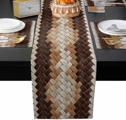 Cowhide Braided Table Runner and Placemats Set of 4 Multi-Tone Brown