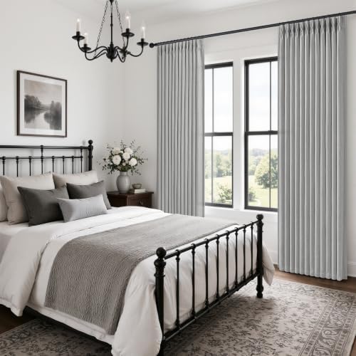 96 Inch Blackout Pinch Pleated Grey Curtains 2 Panel for
