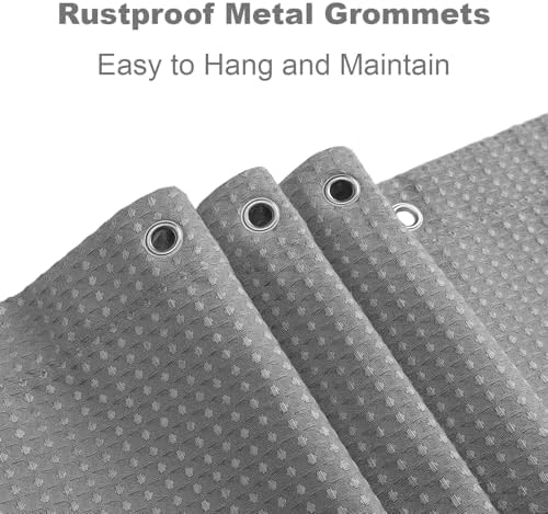 Gray Shower Curtain for Bathroom, Waterproof Boho Waffle Shower
