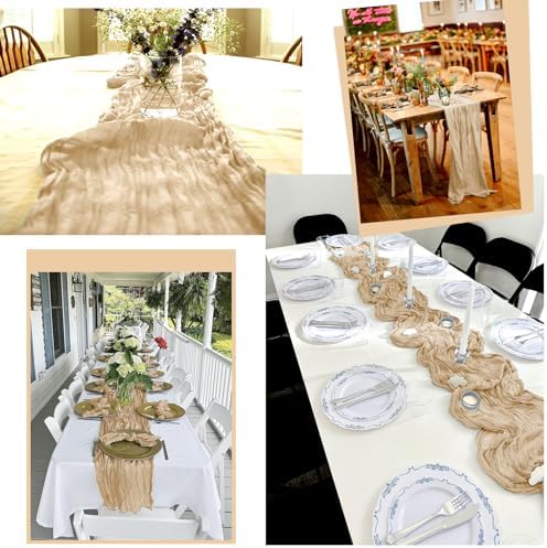 12 Pack Beige Table Runner 10Ft Cheesecloth Table Runner Rustic Gauze
