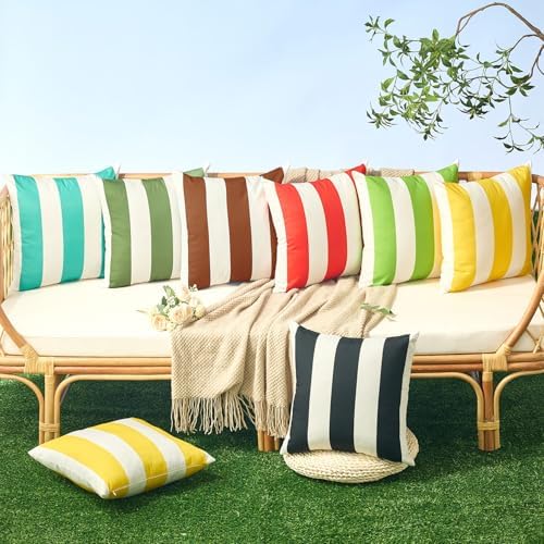 Allorry Outdoor Pillow Covers 18x18 Rust Striped Outdoor Decor