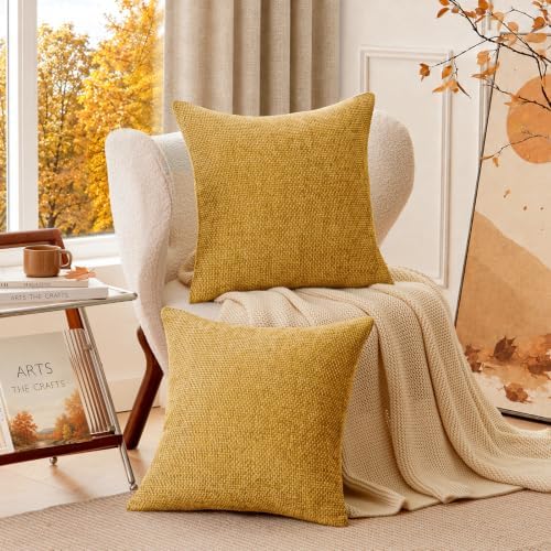 a moment Mustard Yellow Chenille Throw Pillow Covers 20x20 Inch Pack